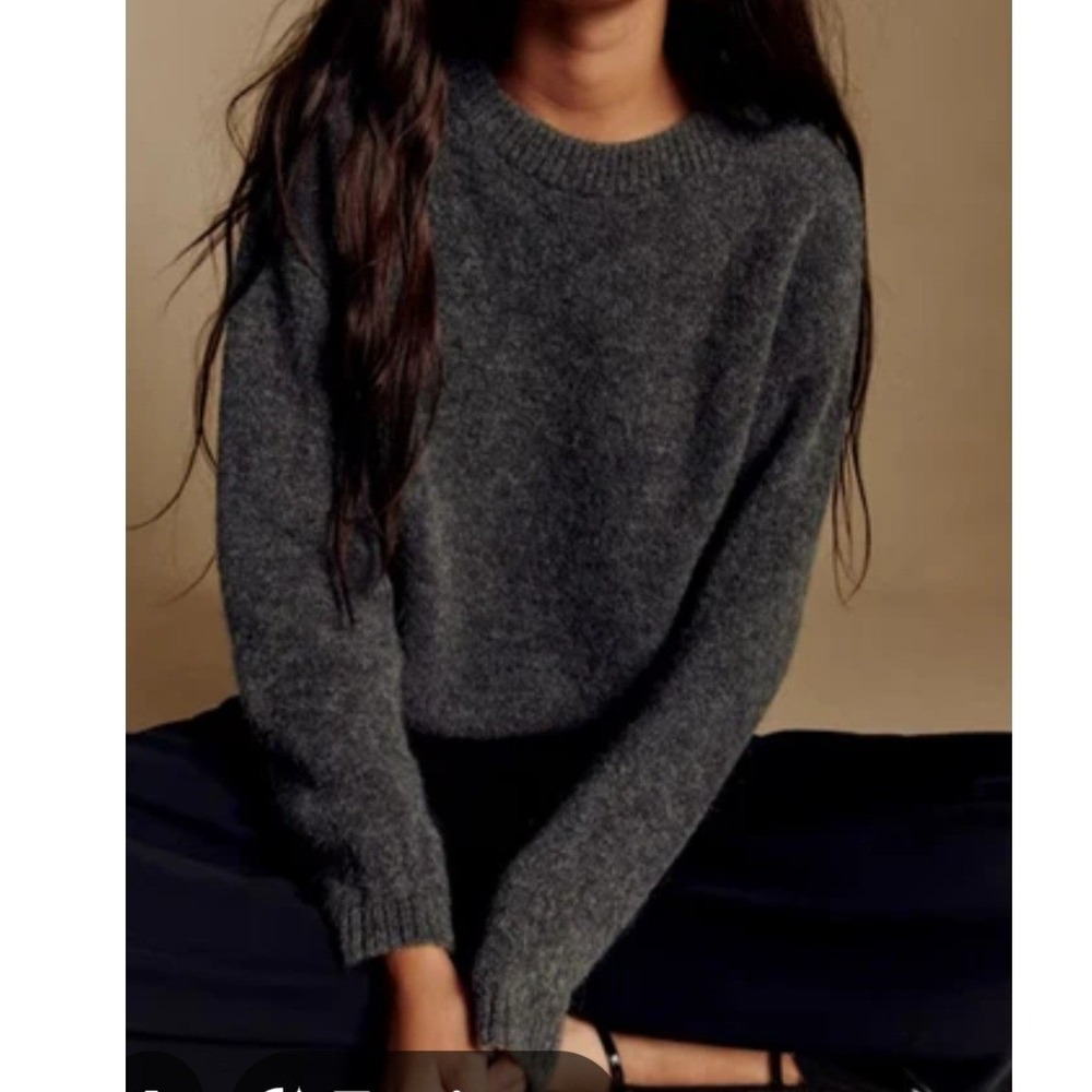 Sezane Amiel Heathered Charcoal Grey Crewneck Sweater Merino Mohair Blend Sz XS